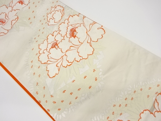 リサイクル　地紙・牡丹に花模様織出し袋帯